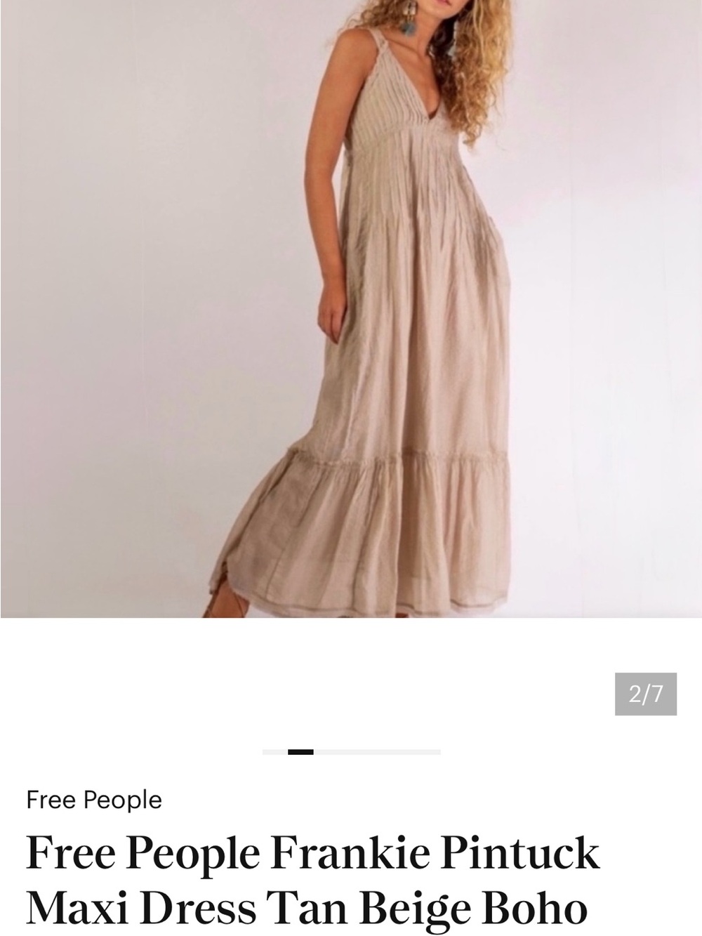 Free people Beige V-Neck Maxi Dress - Lightweight Boho Summer Dress - Picture 2 of 8